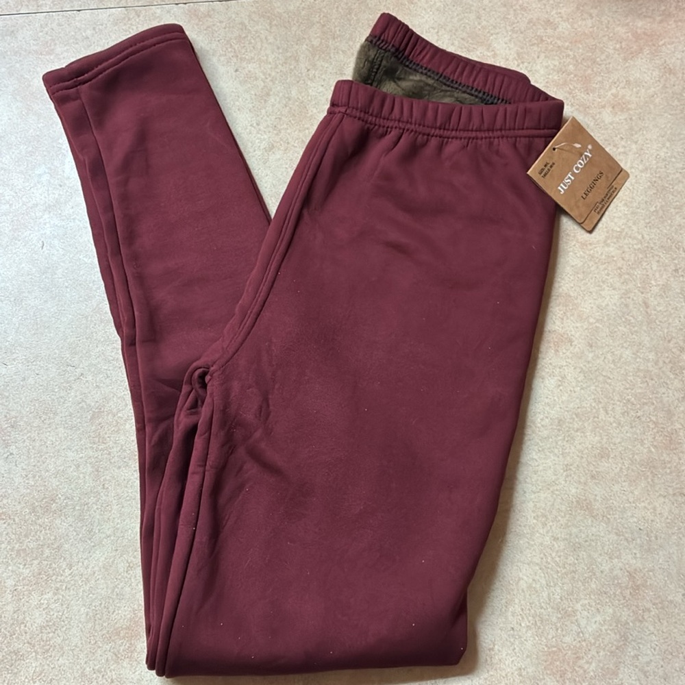NWT Just Cozy Wine Faux Fur Lined Leggings